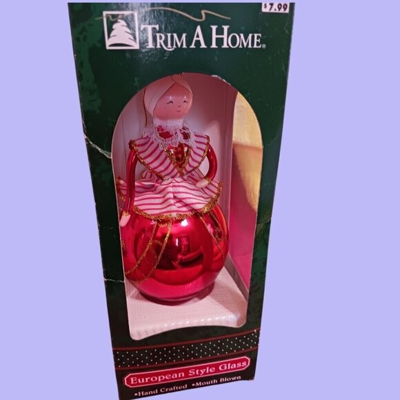 Trim A Home Vtg  European Mrs.Clause  Style Glass Ornament Red & White Doll "7" - Picture 7 of 8